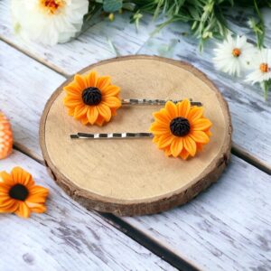 Large Orange Sunflower Hair Pins – Bright Floral Hair Accessories Set of 2