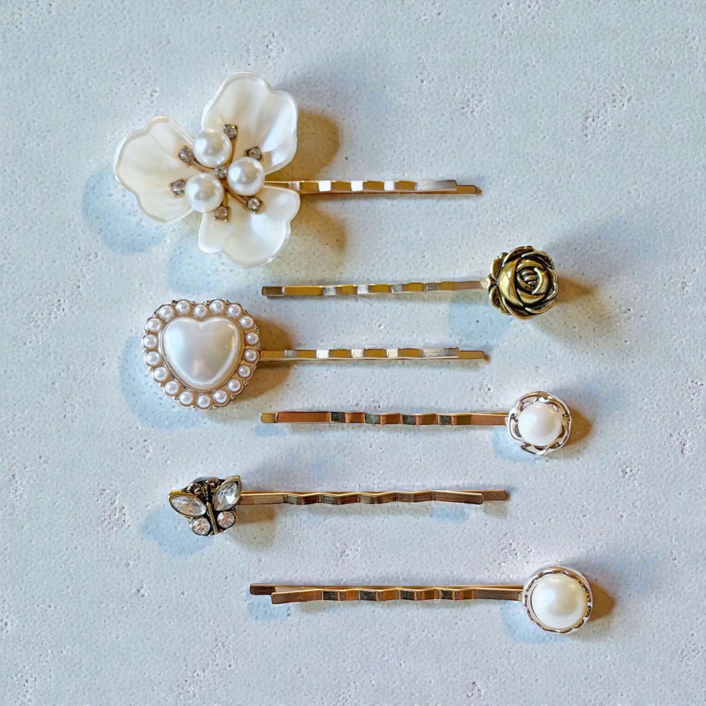 0EBAB79E-AF2F-4219-9213-F85C52B3ED19 Pearl Bridal Hair Pins Set – Flower, Heart & Butterfly Bobby Pins - Image 9