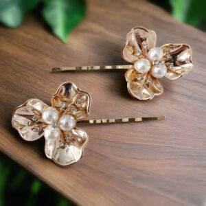 Gold Floral Pearl Hair Pins Set of 2 – Bridal Bobby Pins