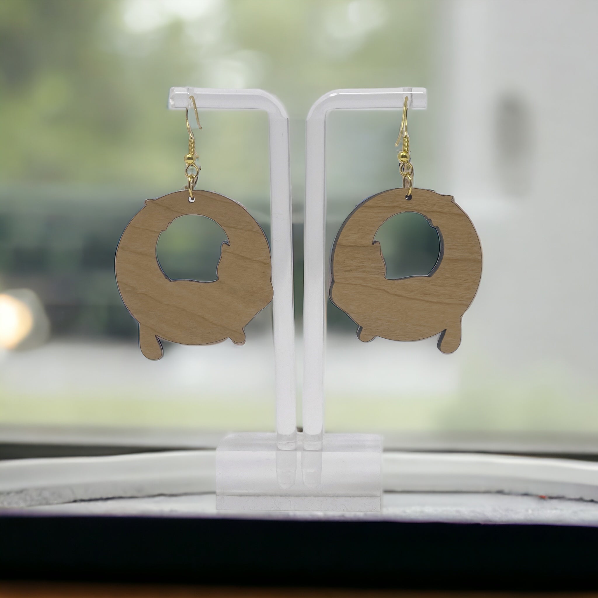 576700F8-C12A-4511-9D52-A29B0BF5B247 Floral Cat Circle Wood Earrings – Whimsical Nature-Inspired Feline Jewelry - Image 10