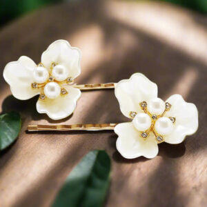 Pearl Floral Bridal Hair Pins Set of 2 – Gold Wedding Bobby Pins