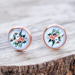 Rose Gold Floral Stud Earrings – Cottagecore Spring Studs