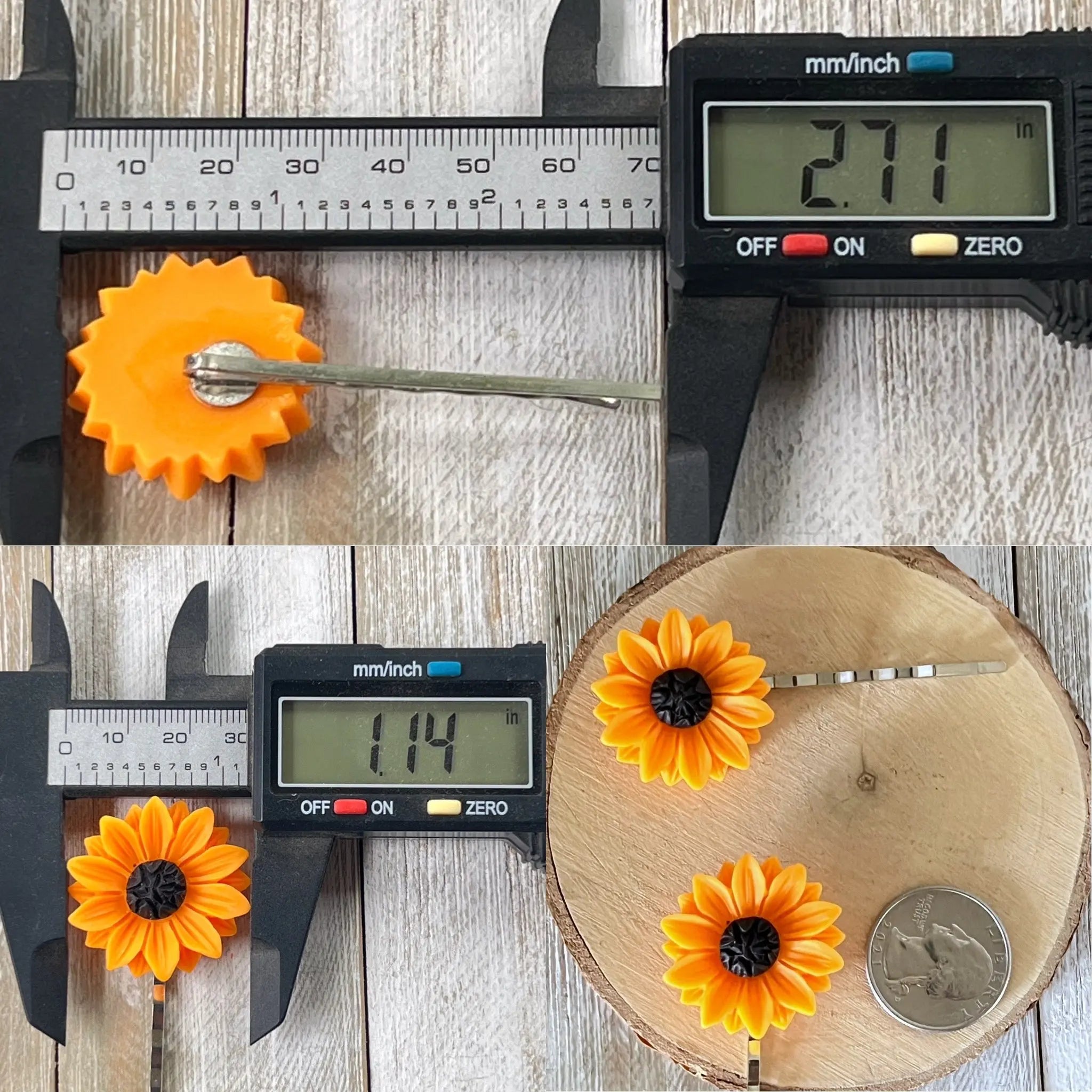 92A55337-9811-4B90-995B-36195F82A812 Large Orange Sunflower Hair Pins – Bright Floral Hair Accessories Set of 2 - Image 10