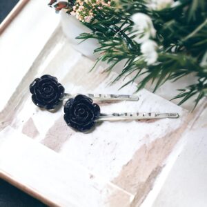 Black Rose Hair Pins – Elegant Floral Hair Accessories Set of 2