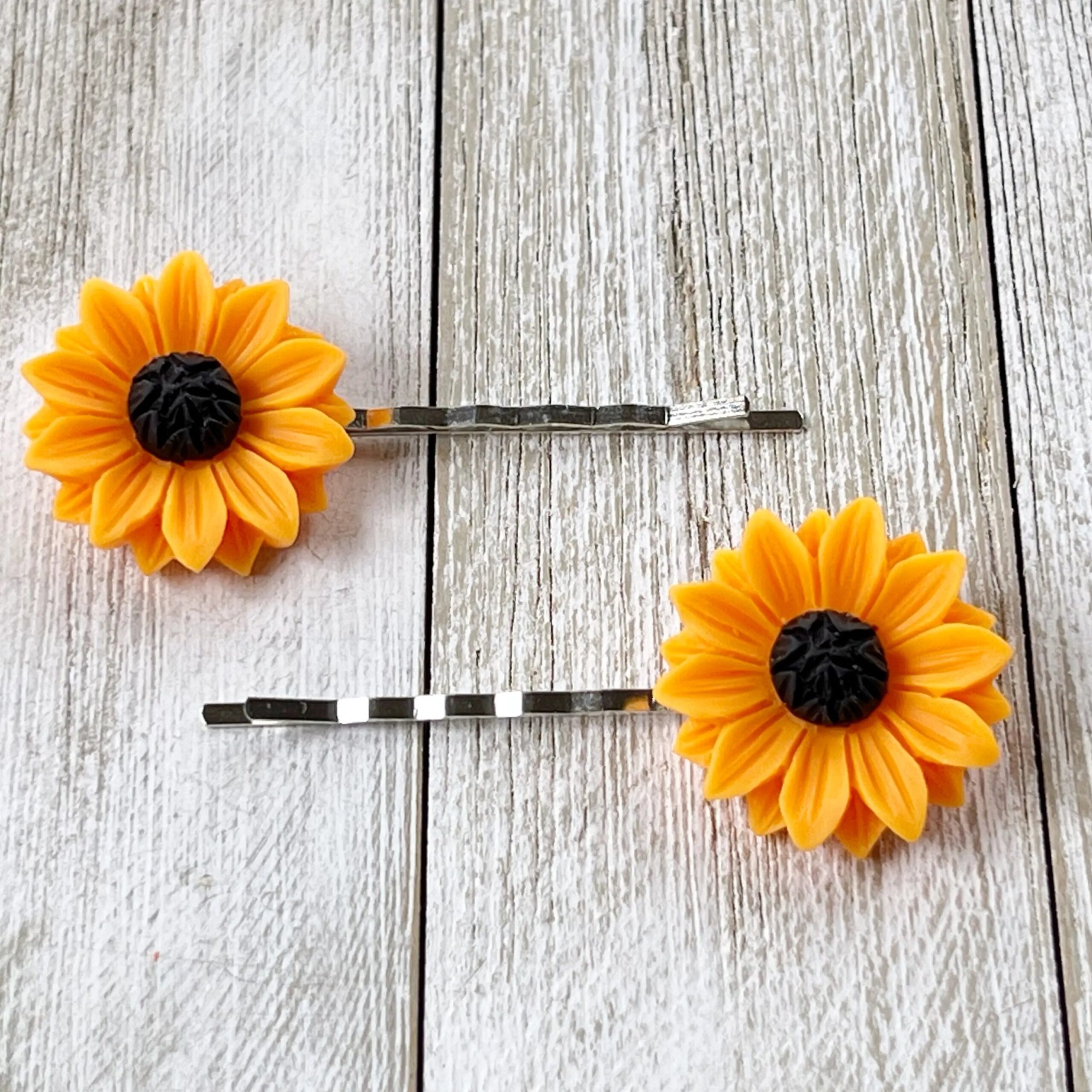 C6 Large Orange Sunflower Hair Pins – Bright Floral Hair Accessories Set of 2 - Image 7