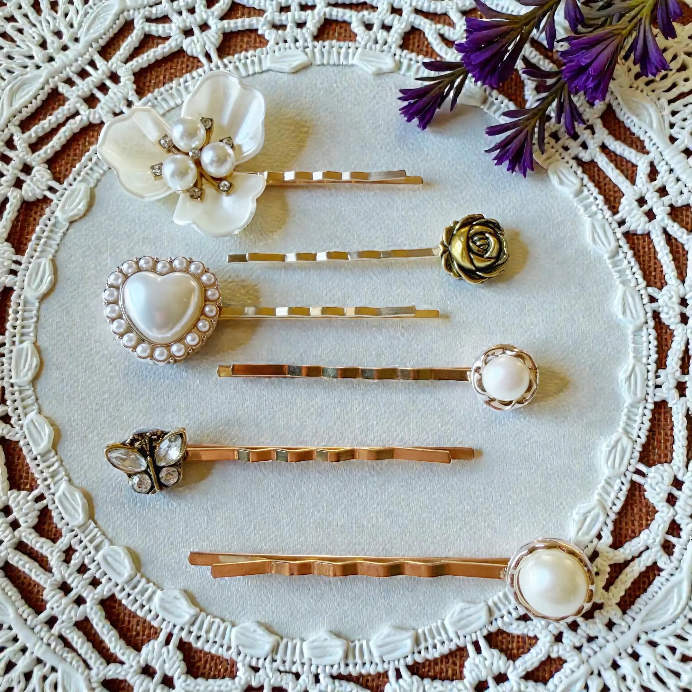 E4C438FA-56C1-446E-A379-C6D872E9D146 Pearl Bridal Hair Pins Set – Flower, Heart & Butterfly Bobby Pins
