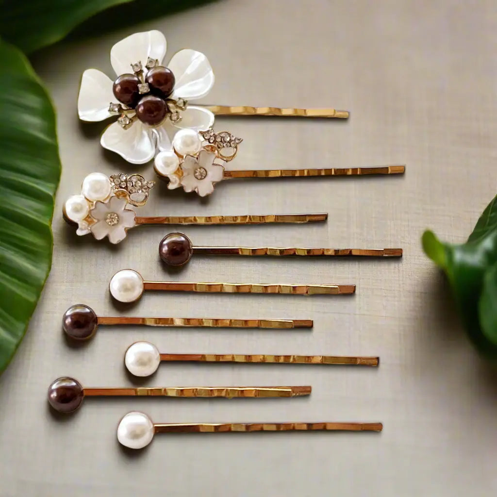 EB325CF7-84E0-4FAA-AFC5-4C26B4E26FF6 Pearl Bridal Hair Pins Set – Brown & Ivory Romantic Wedding Bobby Pins