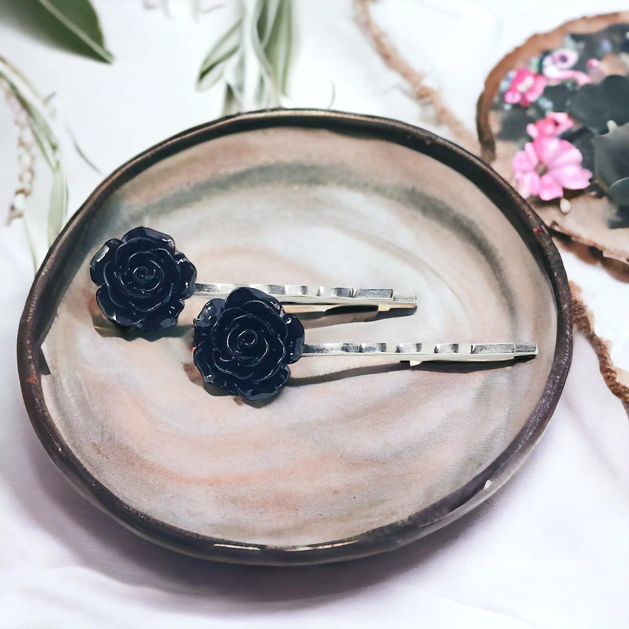 IMG-4016 Black Rose Hair Pins – Elegant Floral Hair Accessories Set of 2 - Image 2