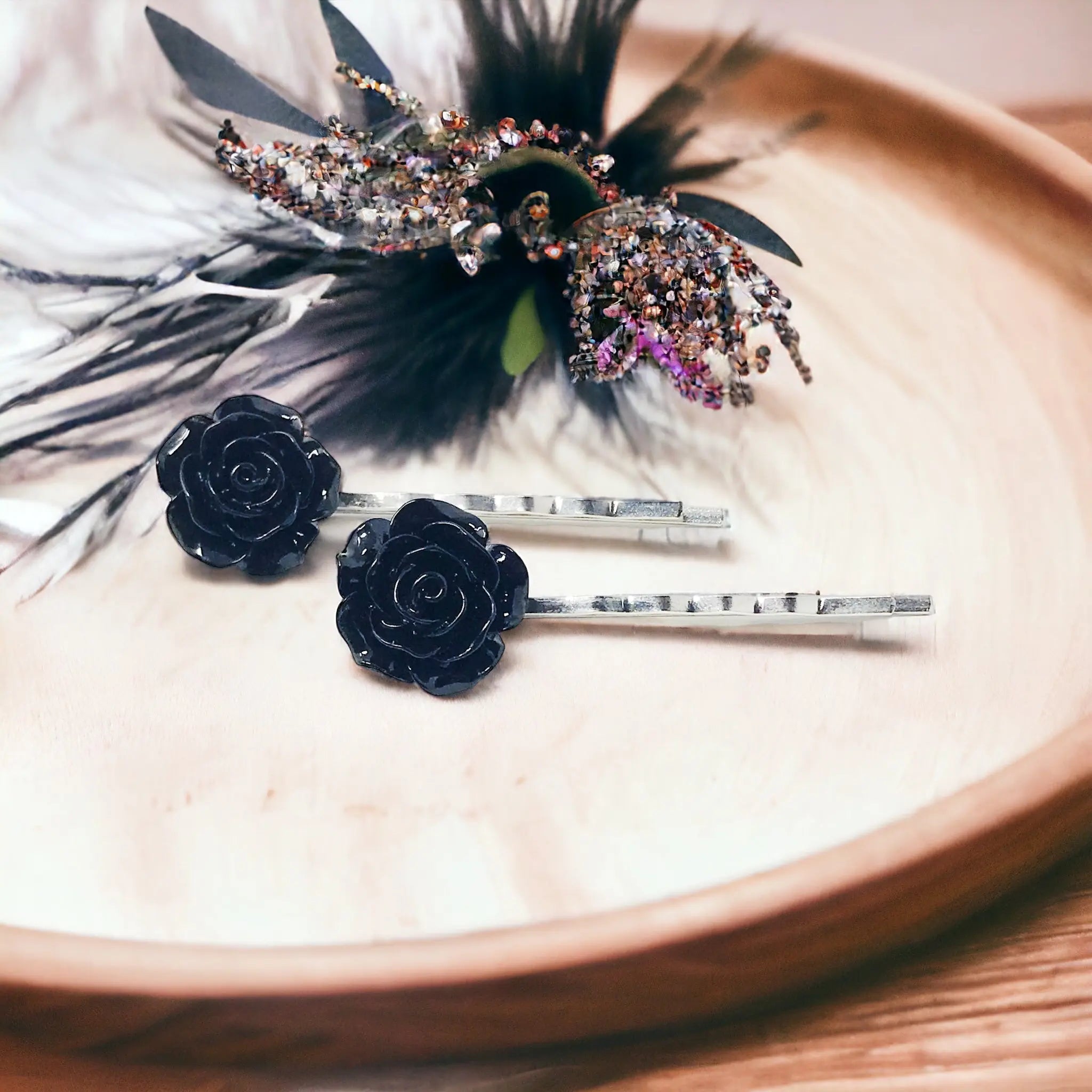 IMG-4017 Black Rose Hair Pins – Elegant Floral Hair Accessories Set of 2 - Image 4