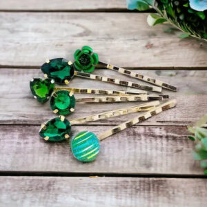 Emerald Green Hair Pins Set of 6 – Gold Statement Bobby Pins