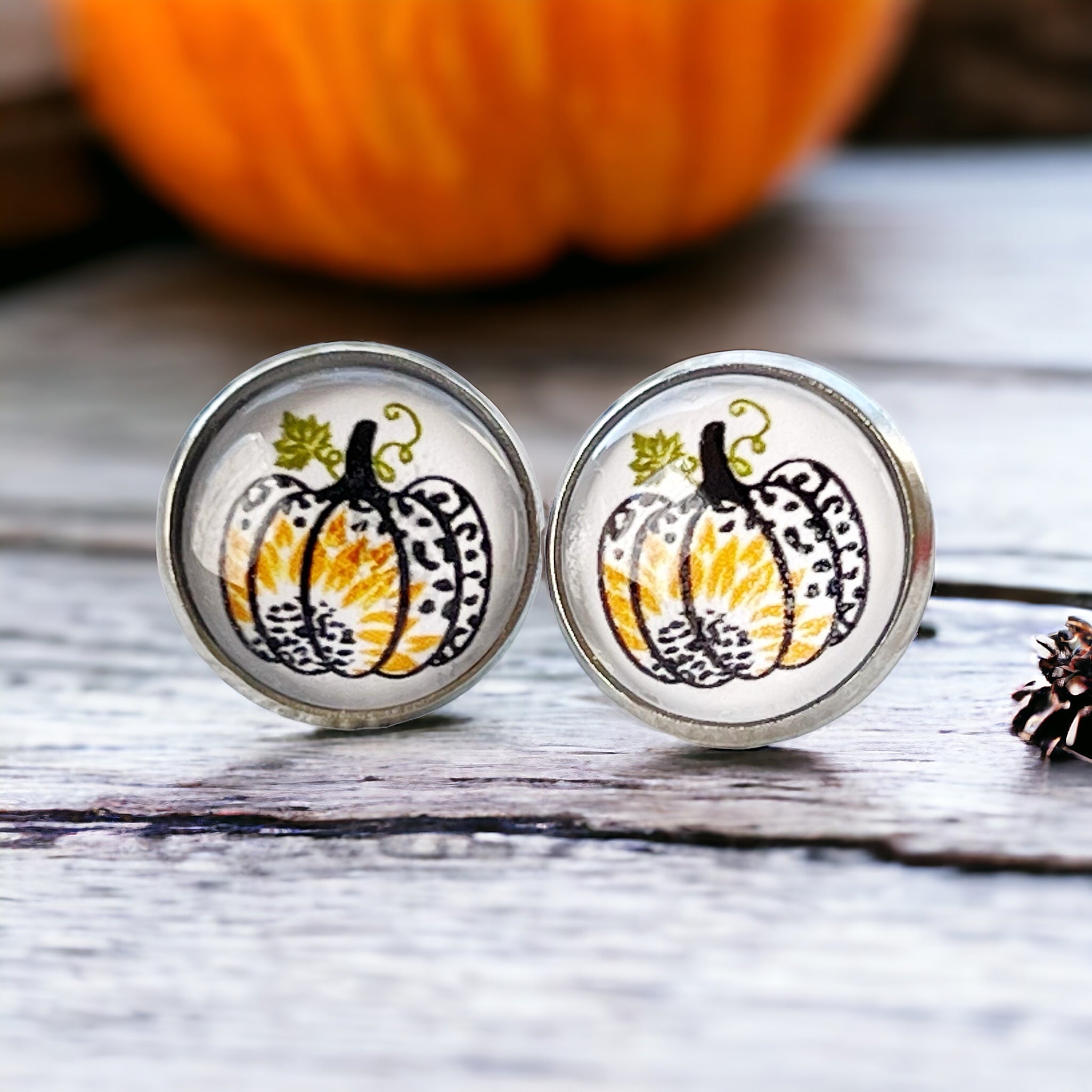 IMG-5870 Leopard Pumpkin Sunflower Stud Earrings – Fall Animal Print Jewelry - Image 4