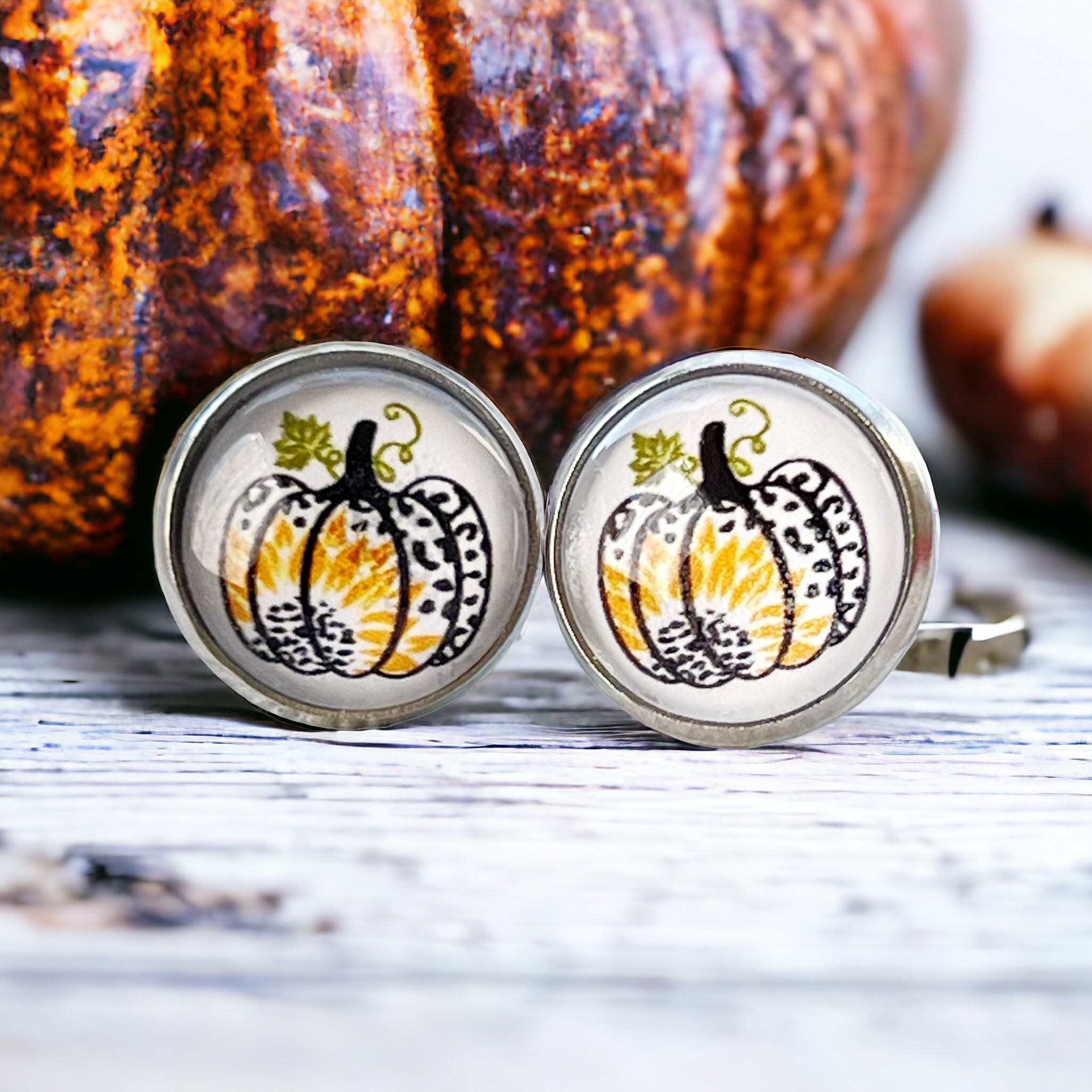 IMG-5871 Leopard Pumpkin Sunflower Stud Earrings – Fall Animal Print Jewelry