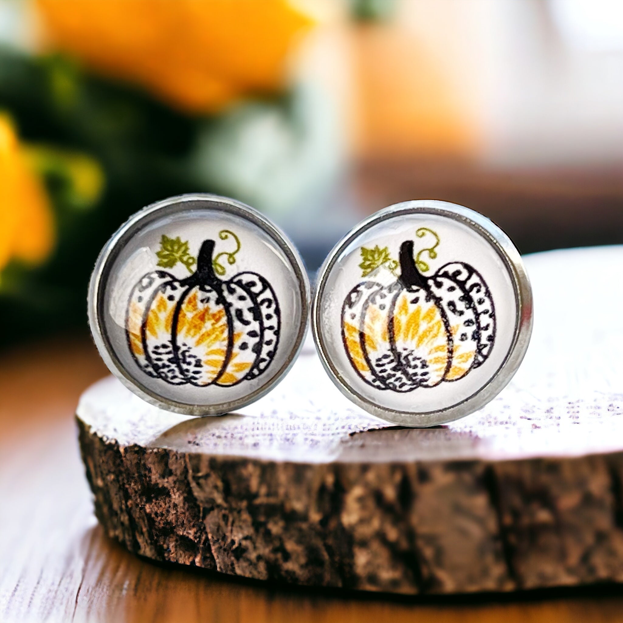 IMG-5872 Leopard Pumpkin Sunflower Stud Earrings – Fall Animal Print Jewelry - Image 3