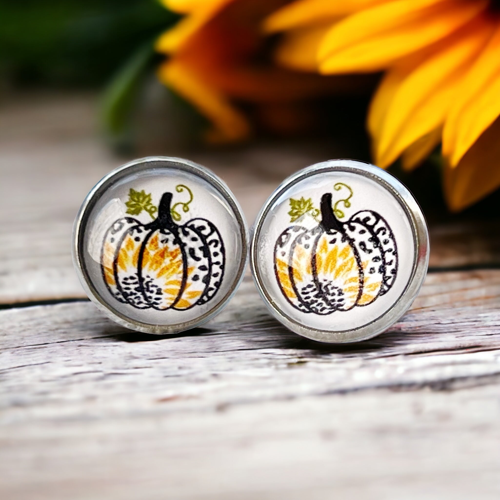 IMG-5873 Leopard Pumpkin Sunflower Stud Earrings – Fall Animal Print Jewelry - Image 2