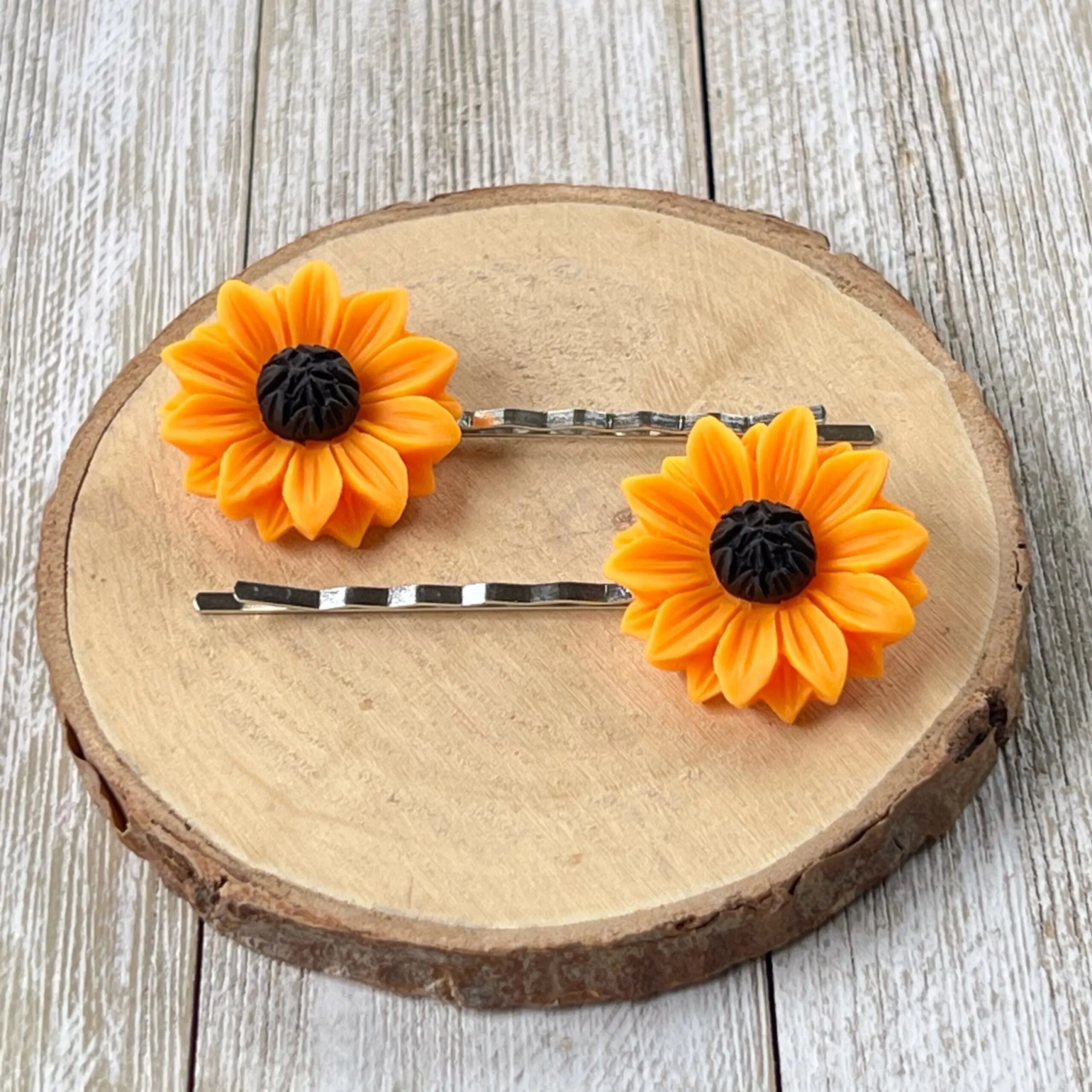 IMG_7437 Large Orange Sunflower Hair Pins – Bright Floral Hair Accessories Set of 2 - Image 2