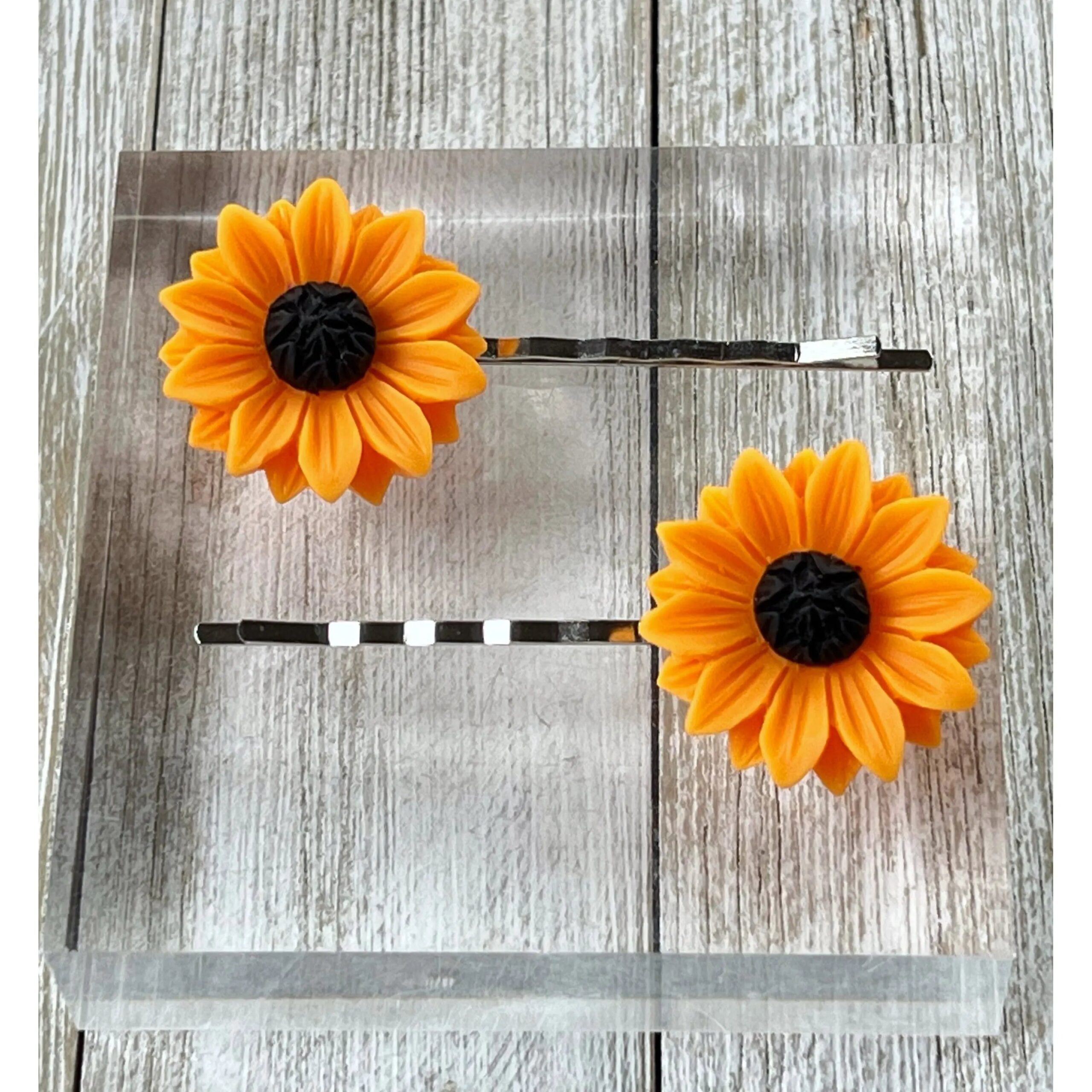IMG_7438 Large Orange Sunflower Hair Pins – Bright Floral Hair Accessories Set of 2 - Image 6