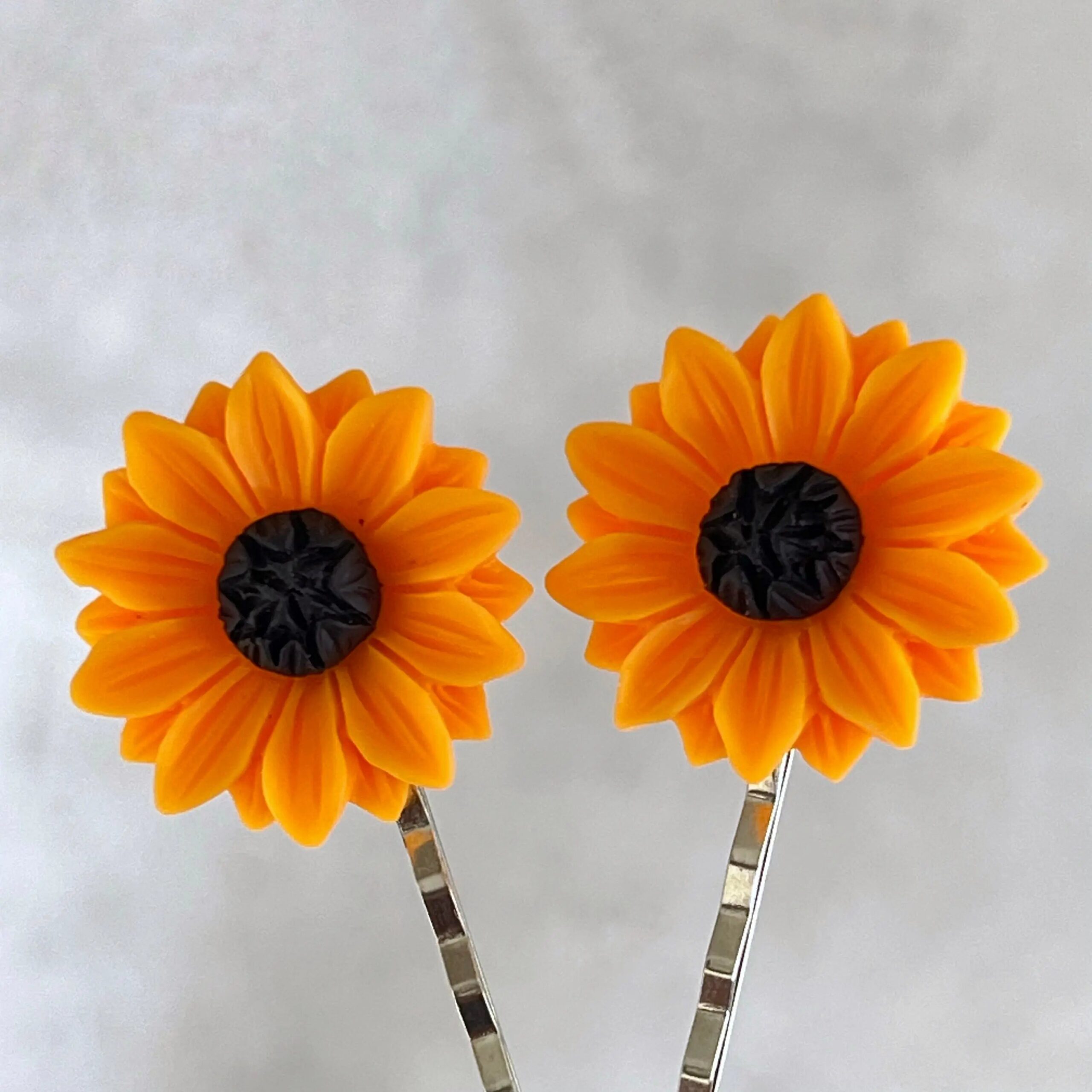 IMG_7445 Large Orange Sunflower Hair Pins – Bright Floral Hair Accessories Set of 2 - Image 5