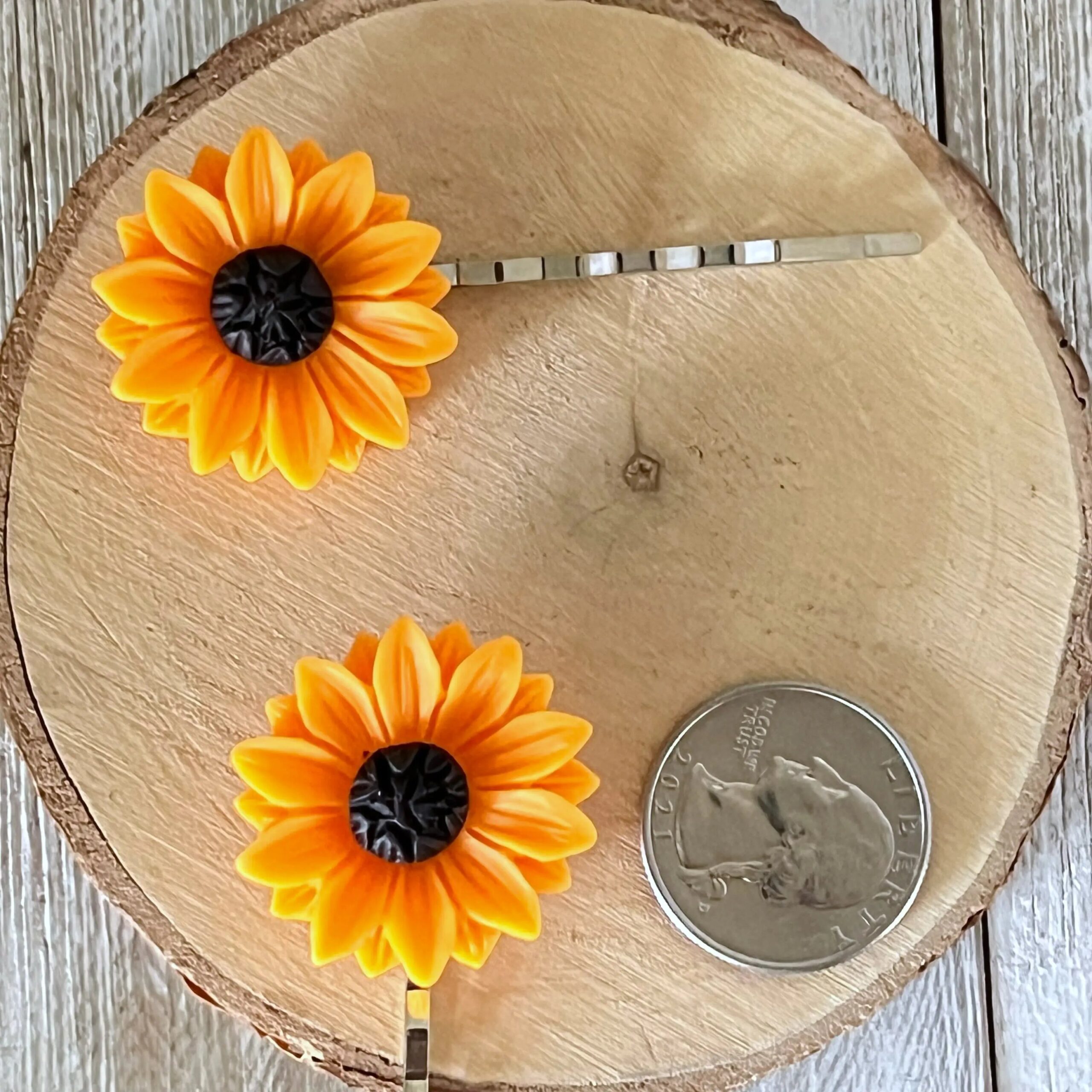 IMG_7446 Large Orange Sunflower Hair Pins – Bright Floral Hair Accessories Set of 2 - Image 9