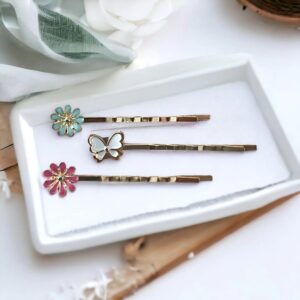 Floral & Butterfly Hair Pin Set – Gold Bobby Pins in Spring Colors