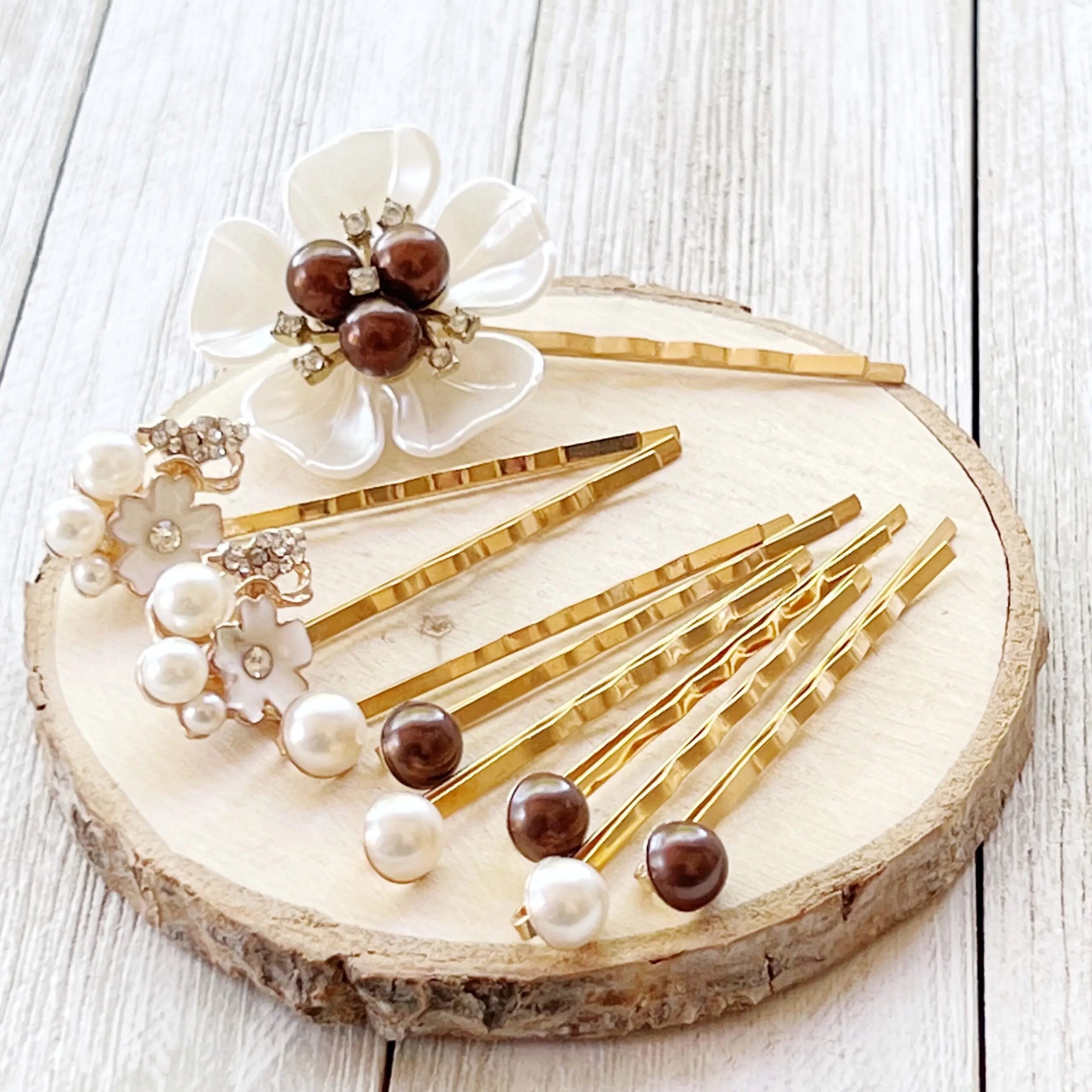 image_30c9dbd8-2f4e-4b91-b0f8-0ded49325475 Pearl Bridal Hair Pins Set – Brown & Ivory Romantic Wedding Bobby Pins - Image 2