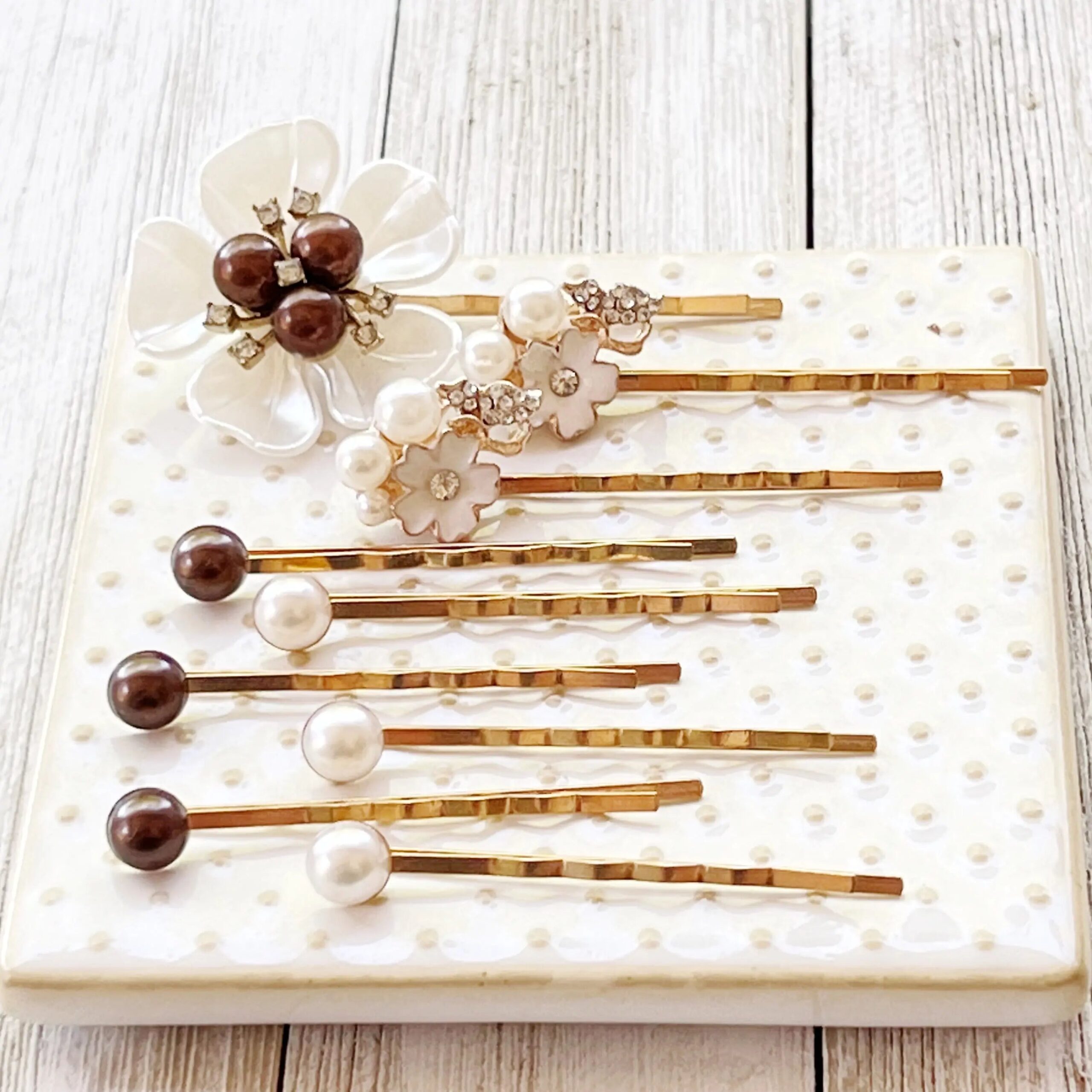 image_5ed4e3bc-4922-4674-b69f-07a34c8cb603 Pearl Bridal Hair Pins Set – Brown & Ivory Romantic Wedding Bobby Pins - Image 3