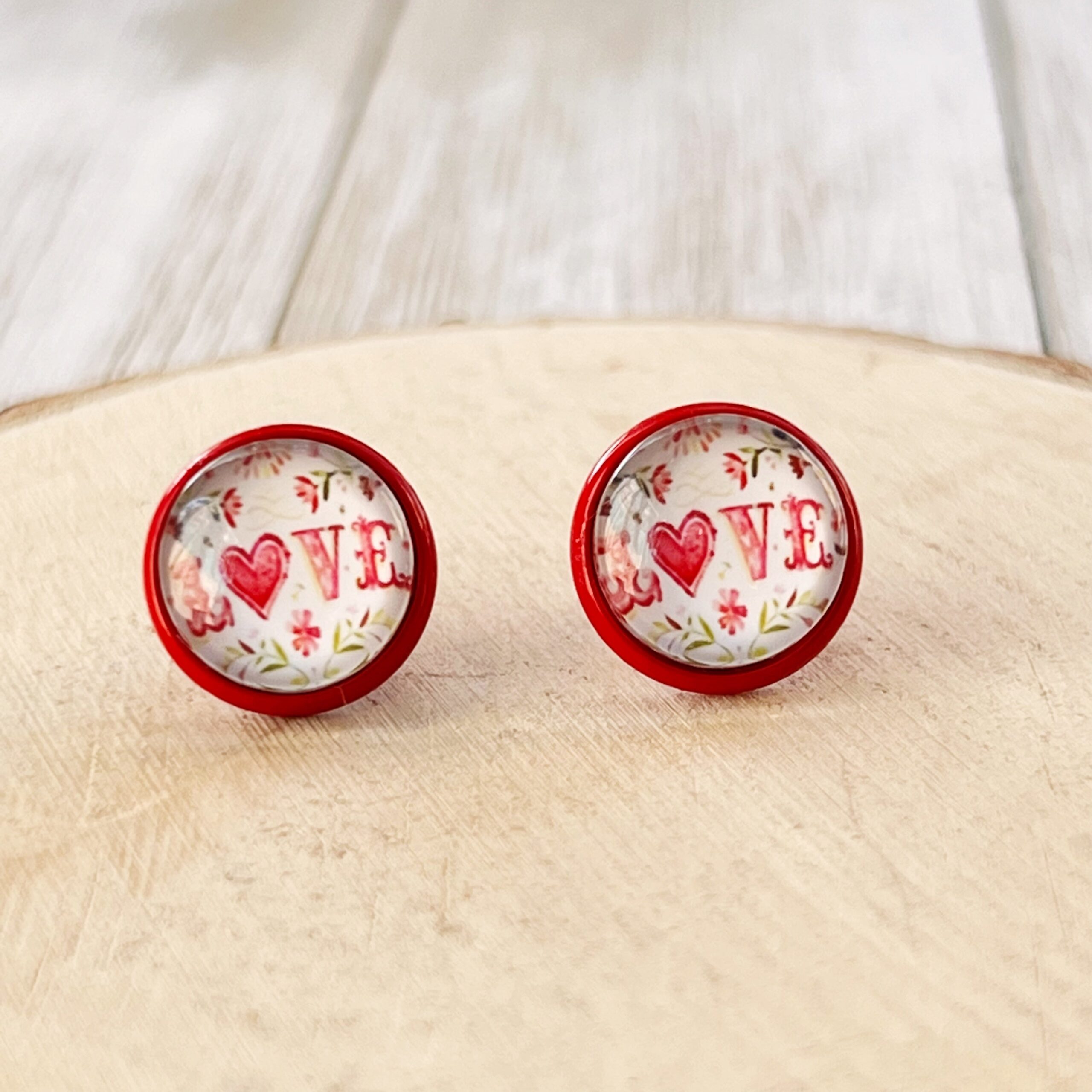 image_67156955-92e7-443b-9bac-8e9e26e176bf Pink Floral & Heart Red Stud Earrings: Expressive Accents with the Word 'Love’ - Image 8