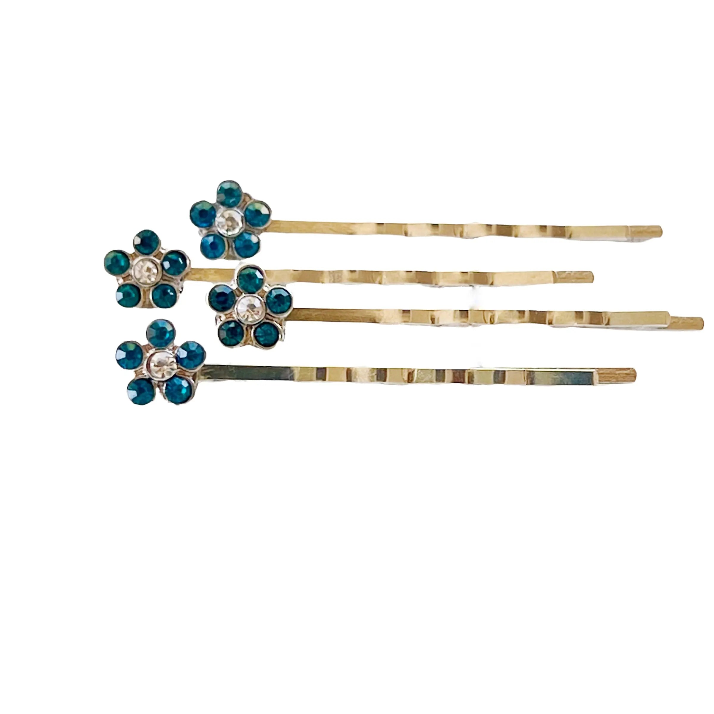image_a145633b-ca02-43b3-bbb5-e075b722c6e2 Blue Rhinestone Flower Hair Pins Set of 4 – Silver Bobby Pins - Image 9