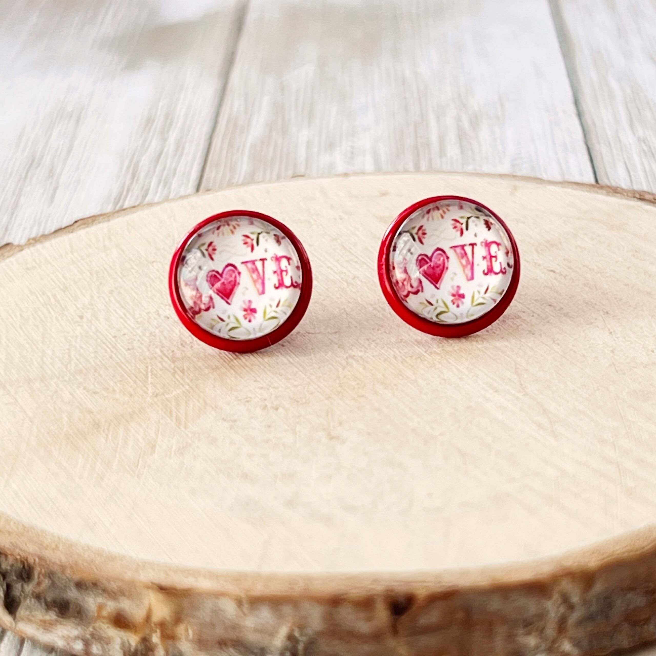 image_c76ce5a1-0812-4715-9347-5131a9404c4d Pink Floral & Heart Red Stud Earrings: Expressive Accents with the Word 'Love’ - Image 7