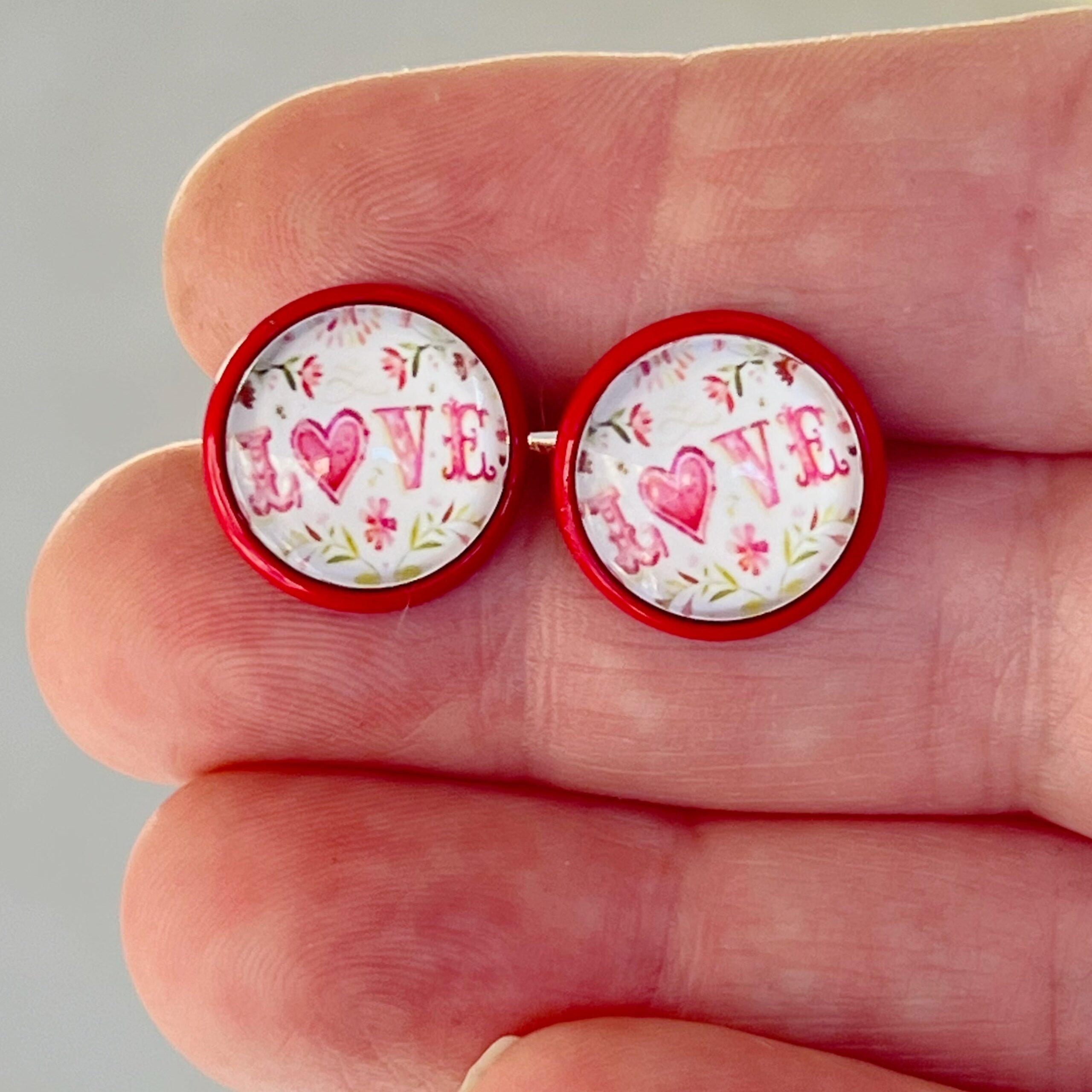 image_ec30c7d3-9e61-4476-801d-fcc7d6415241 Pink Floral & Heart Red Stud Earrings: Expressive Accents with the Word 'Love’ - Image 9