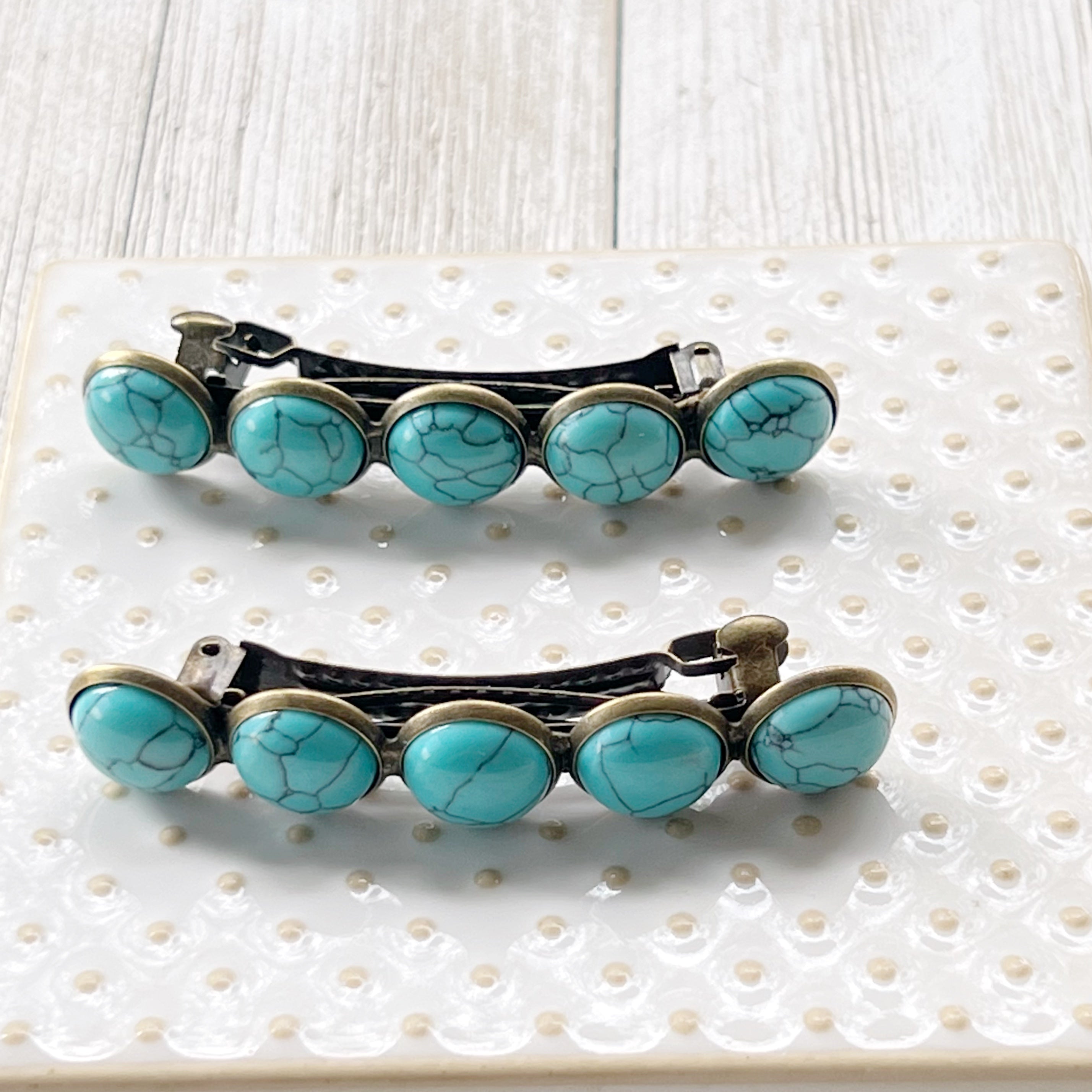 set of 2 turquoise hair barrettes set of 2 turquoise hair barrettes