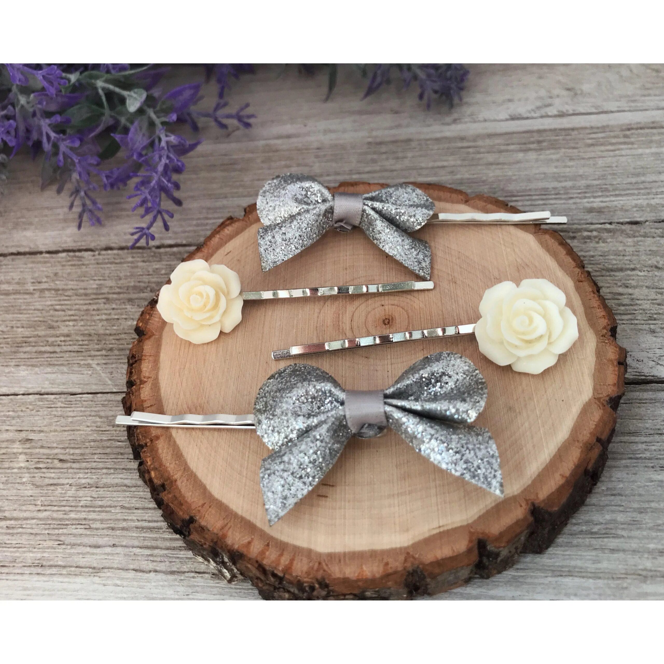 silver bow bobby pin wedding hair pins womens hair pins flower hair pin bridal hair accessories silver bow bobby pin wedding hair pins womens hair pins flower hair pin bridal hair accessories