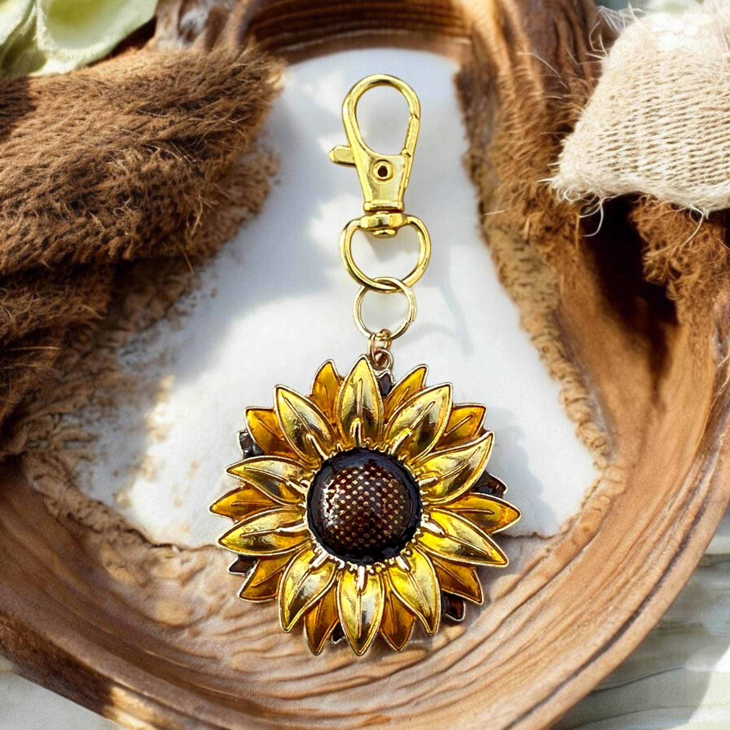 sunflower-charm-sunlight-stone Sunflower Purse Charm – Gold Boho Bag Accessory - Image 6