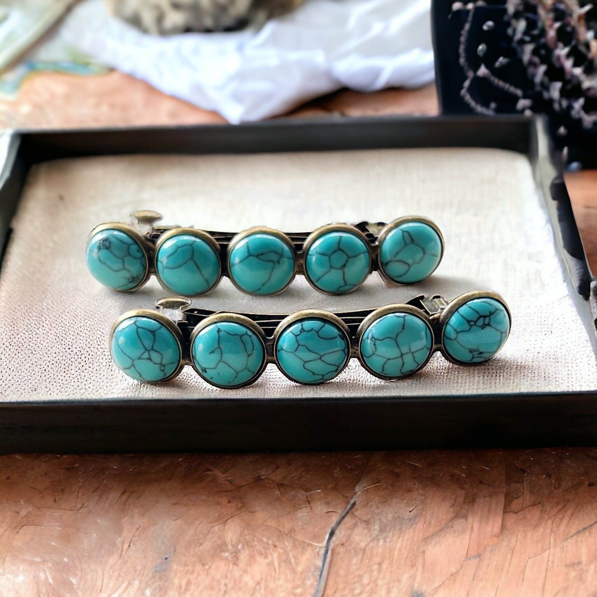 turquoise hair barrettes set of 2 turquoise hair barrettes set of 2