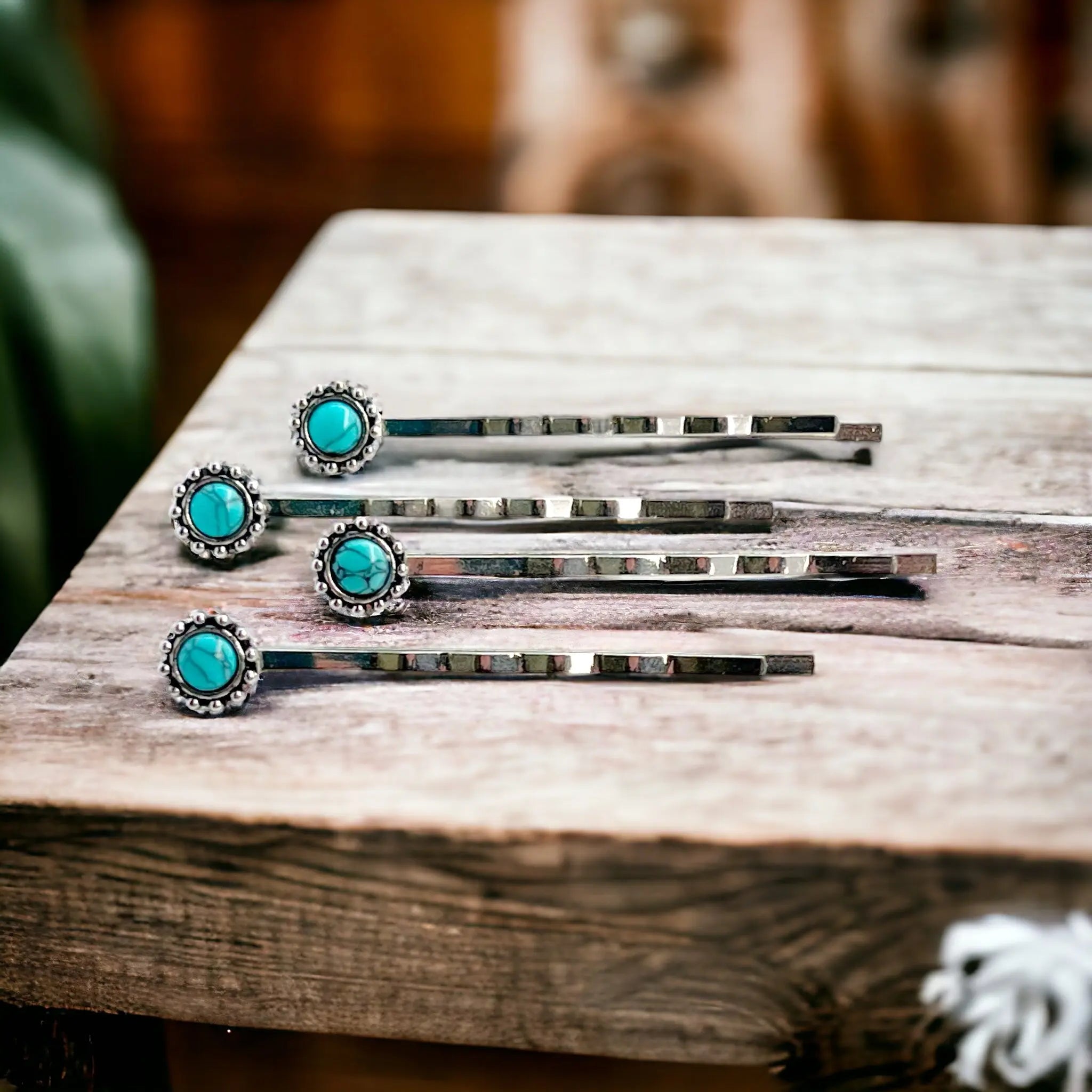 turquoise western hair pins flatlay turquoise western hair pins flatlay