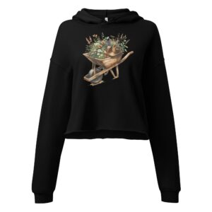 wheelbarrow garden crop hoodie black closeup